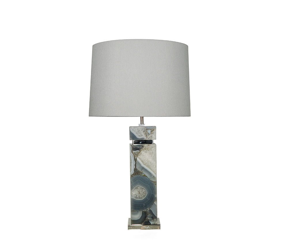 Blue Agate Soho Table Lamp with White Shade - Front View | Stonegems