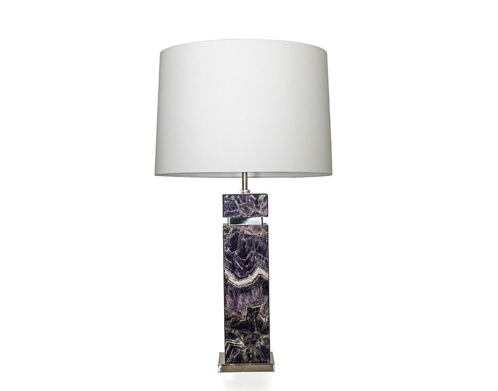 Purple Amethyst Soho Table Lamp with White Shade - Front View | Stonegems