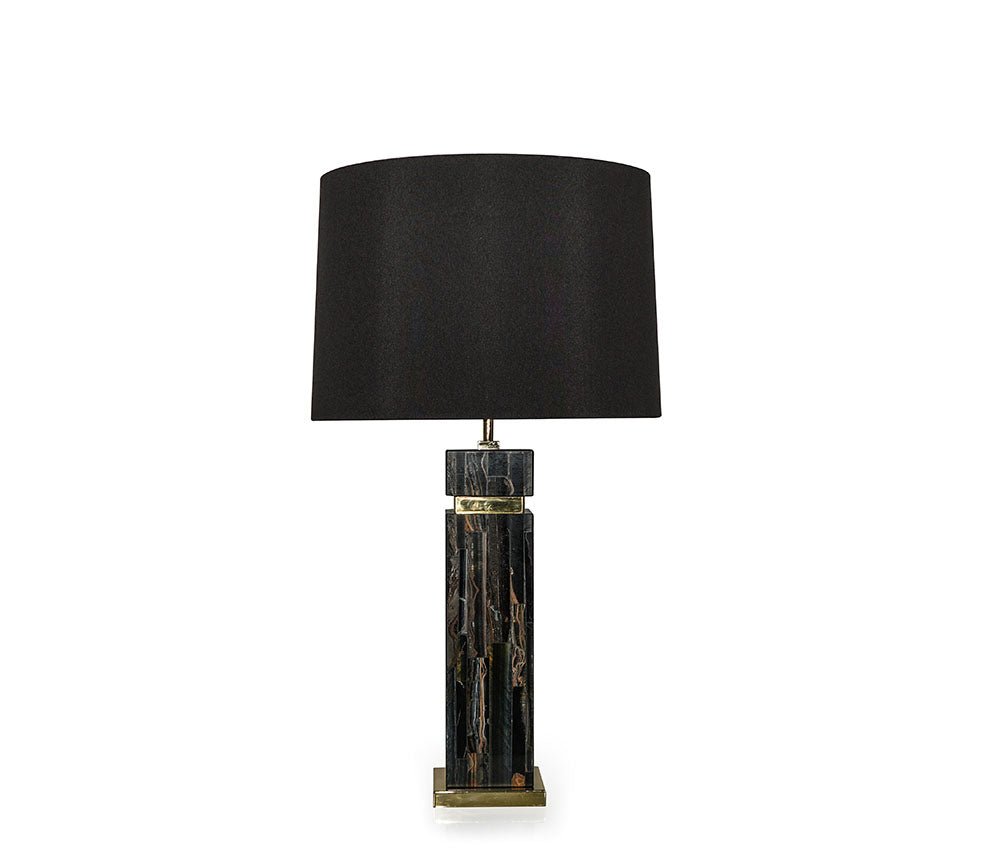 Black Marble Soho Table Lamp with Black Shade - Side View | Stonegems