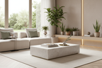 White Marble Rectangular Coffee Table in Modern Living Room Setting | Stonegems