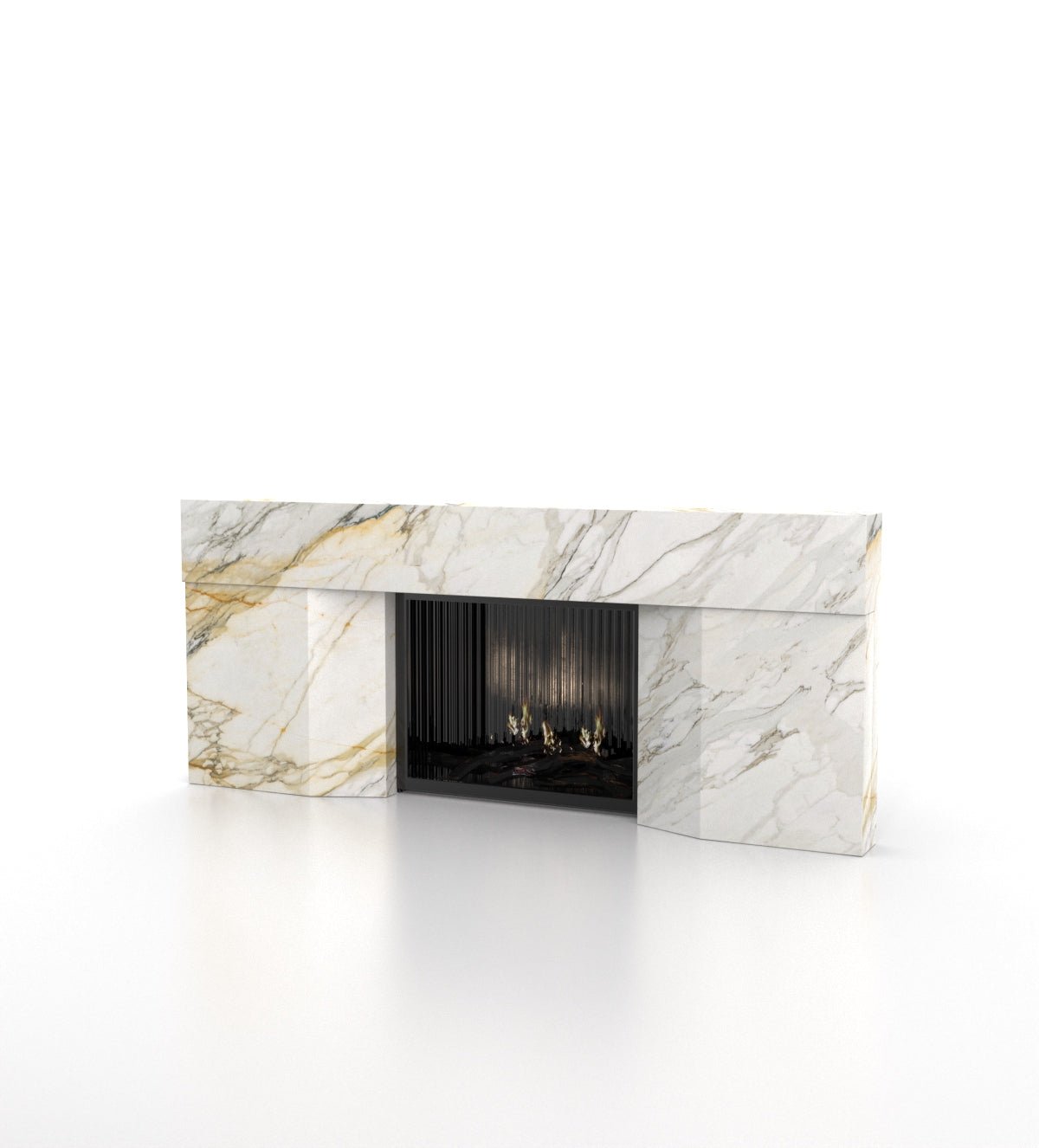 Calacatta Gold Marble Stonehenge Fireplace - Three Quarter Angle | Stonegems