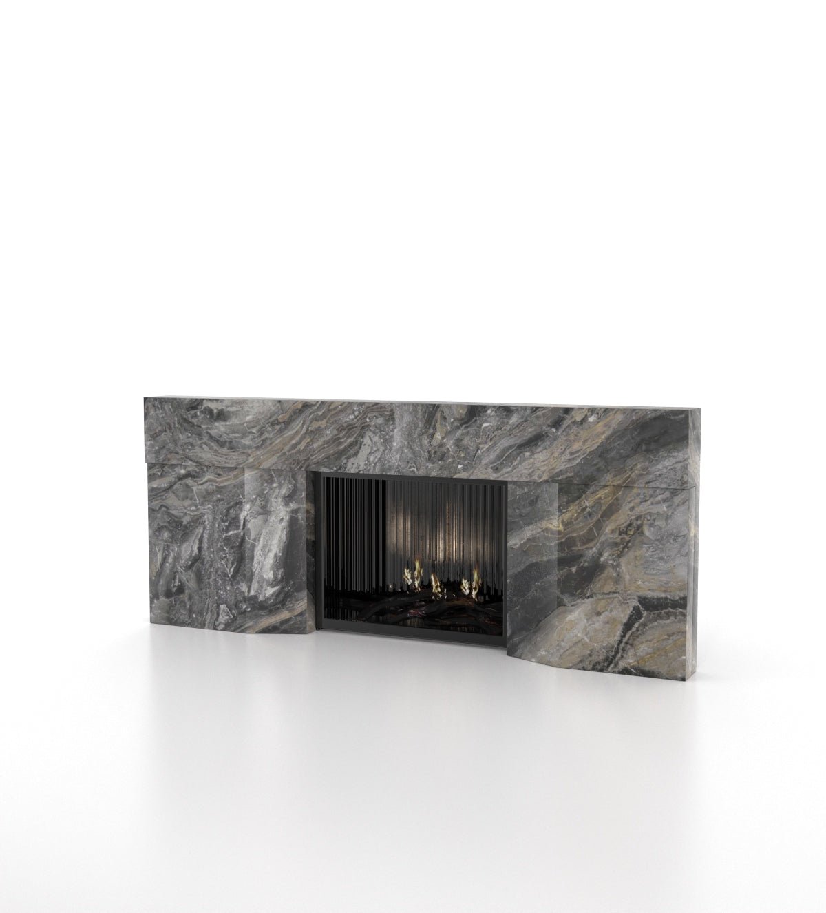 Grey Pietra Marble Stonehenge Fireplace - Straight Front View | Stonegems