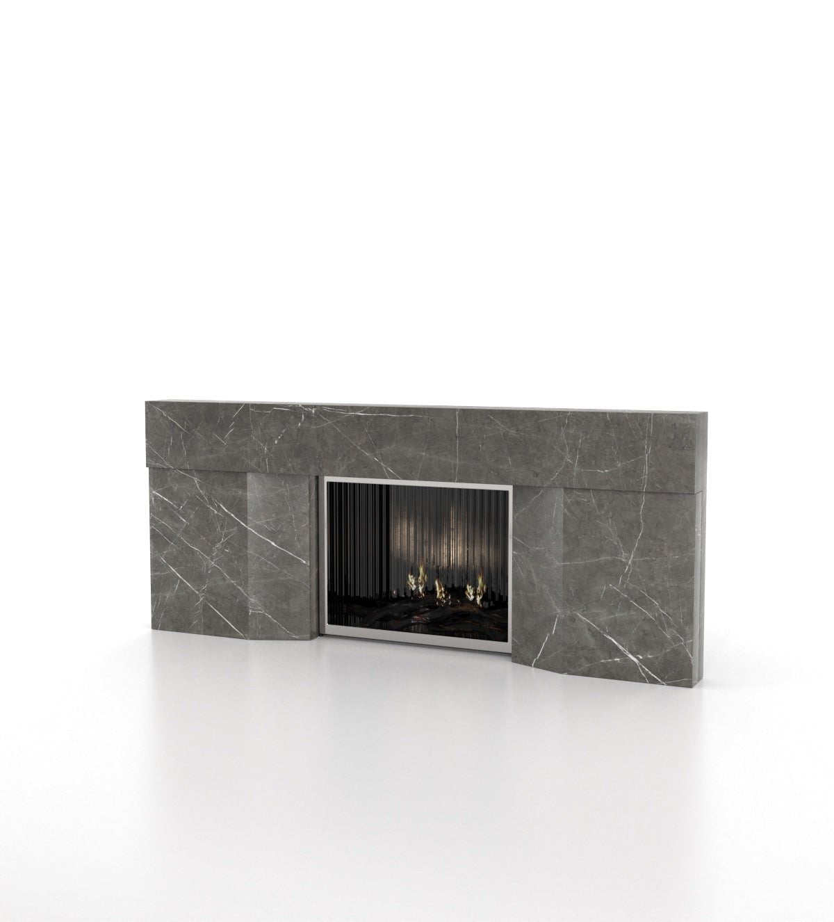 Dark Grey Pietra Marble Stonehenge Fireplace - Front Center View | Stonegems
