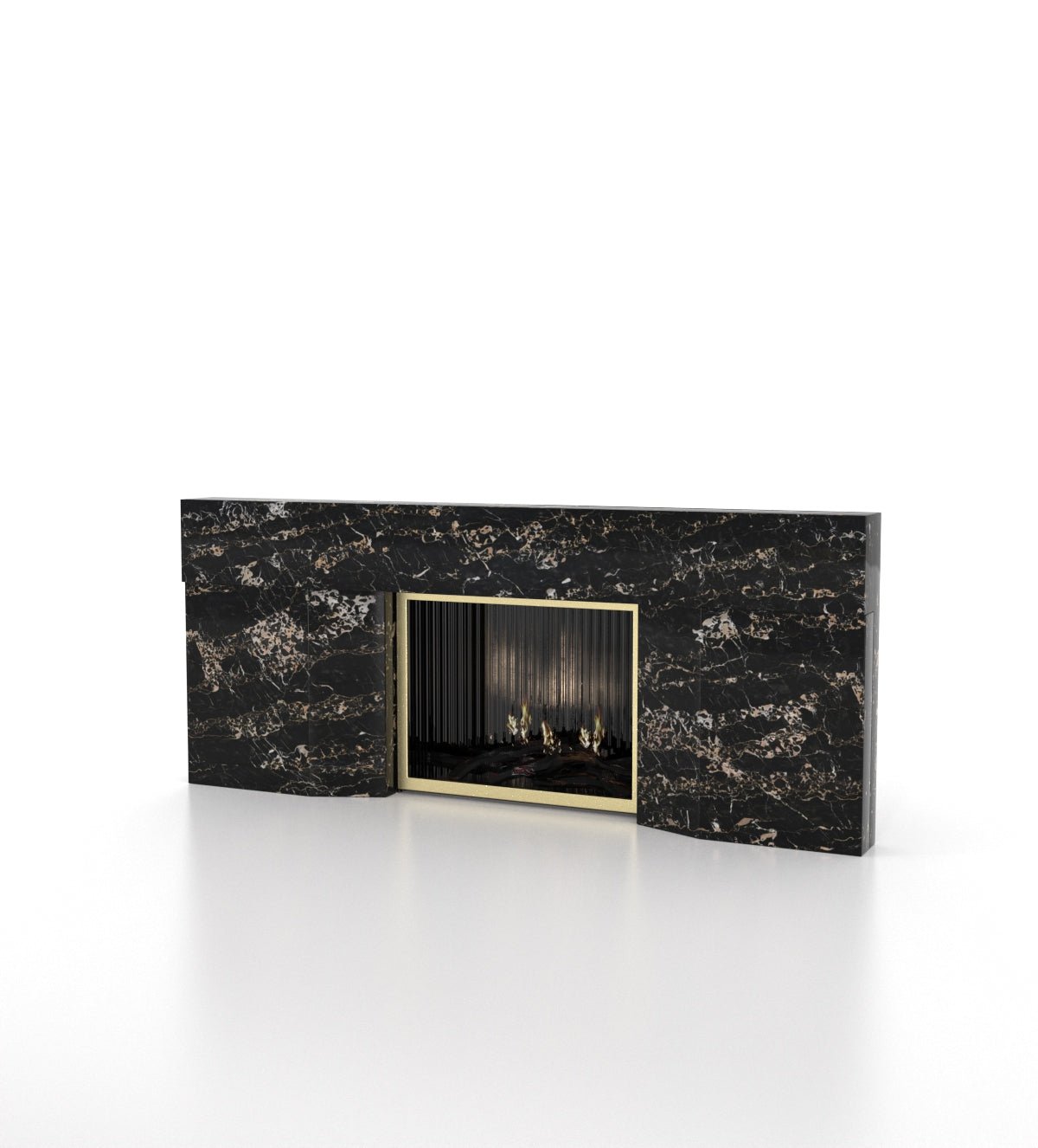 Black Portoro Marble Stonehenge Fireplace - Angled Display | Stonegems
