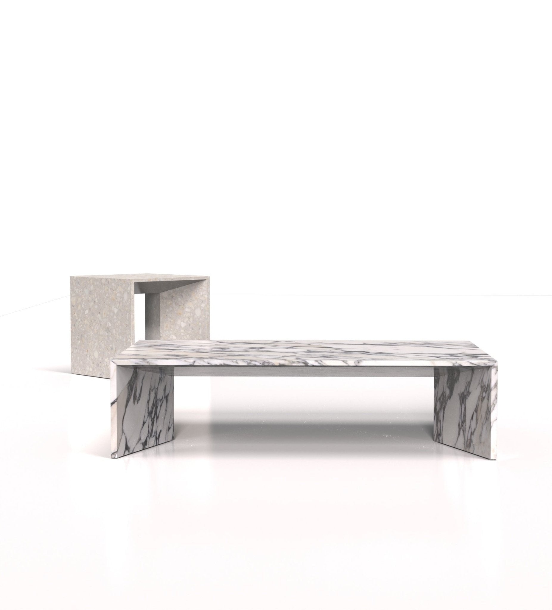 Calacatta Marble Coffee Table Set - Side View with Matching Side Table | Stonegems