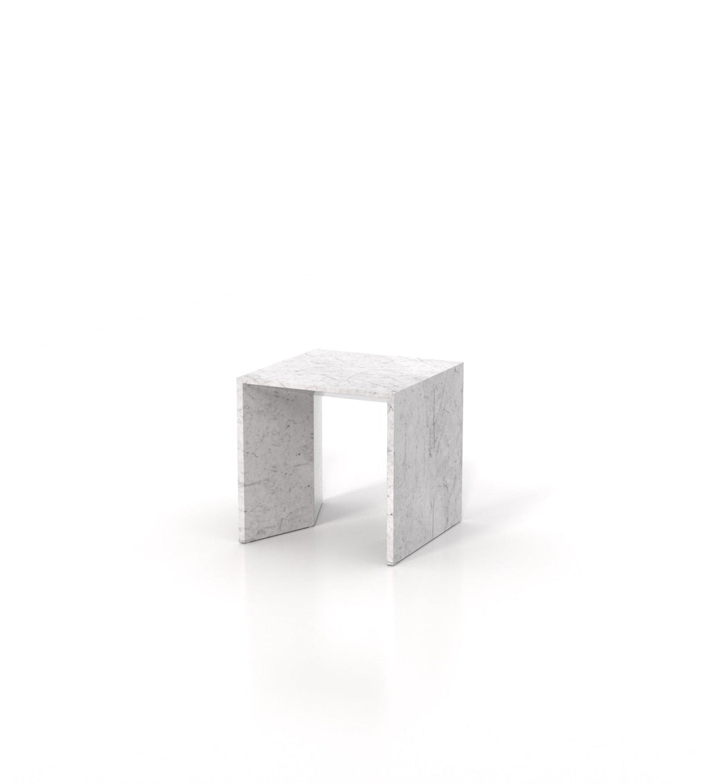Arabescato Marble Stone End Table - Three-Quarter Angle | Stonegems