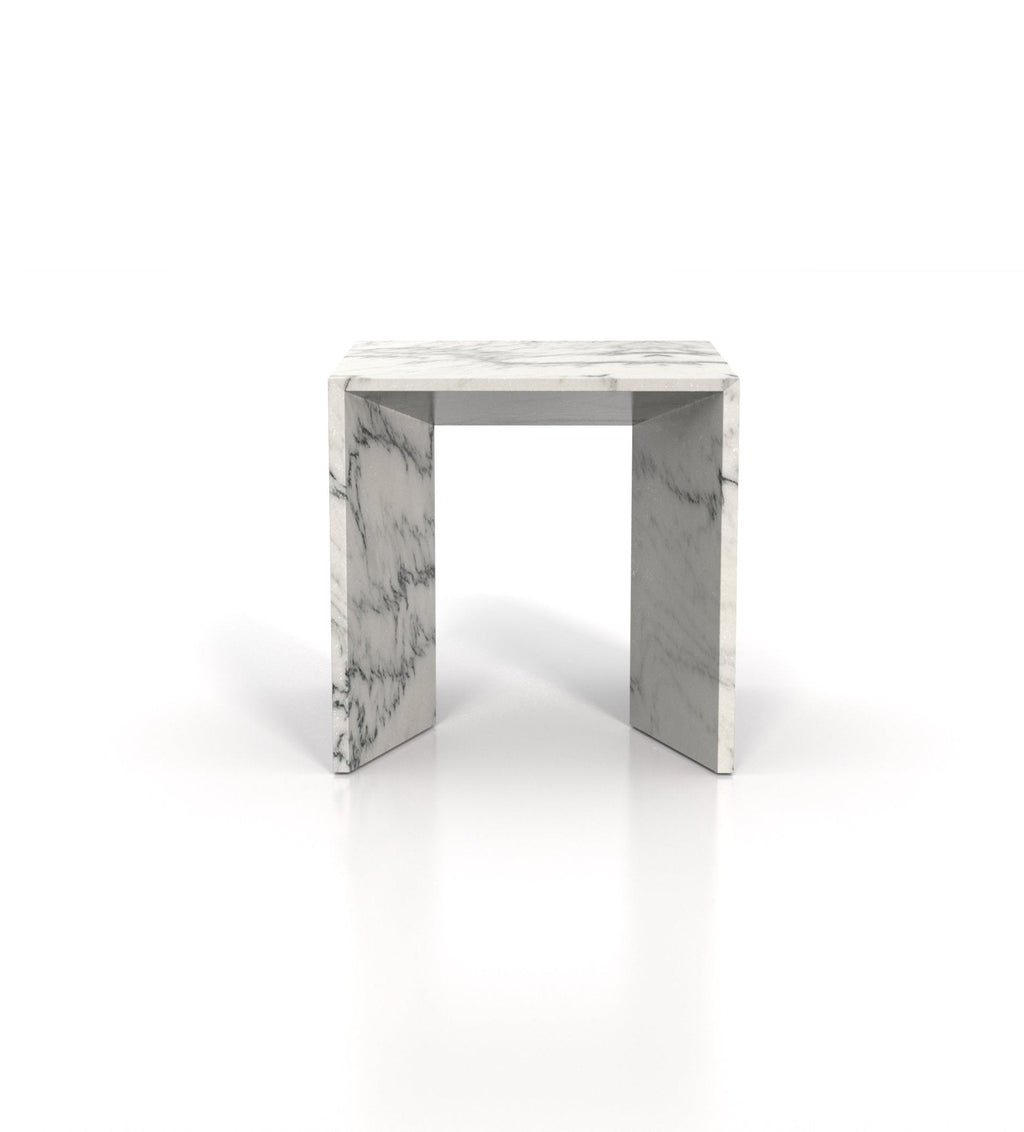 Arabescato Marble Square Side Table - Front Profile View | Stonegems