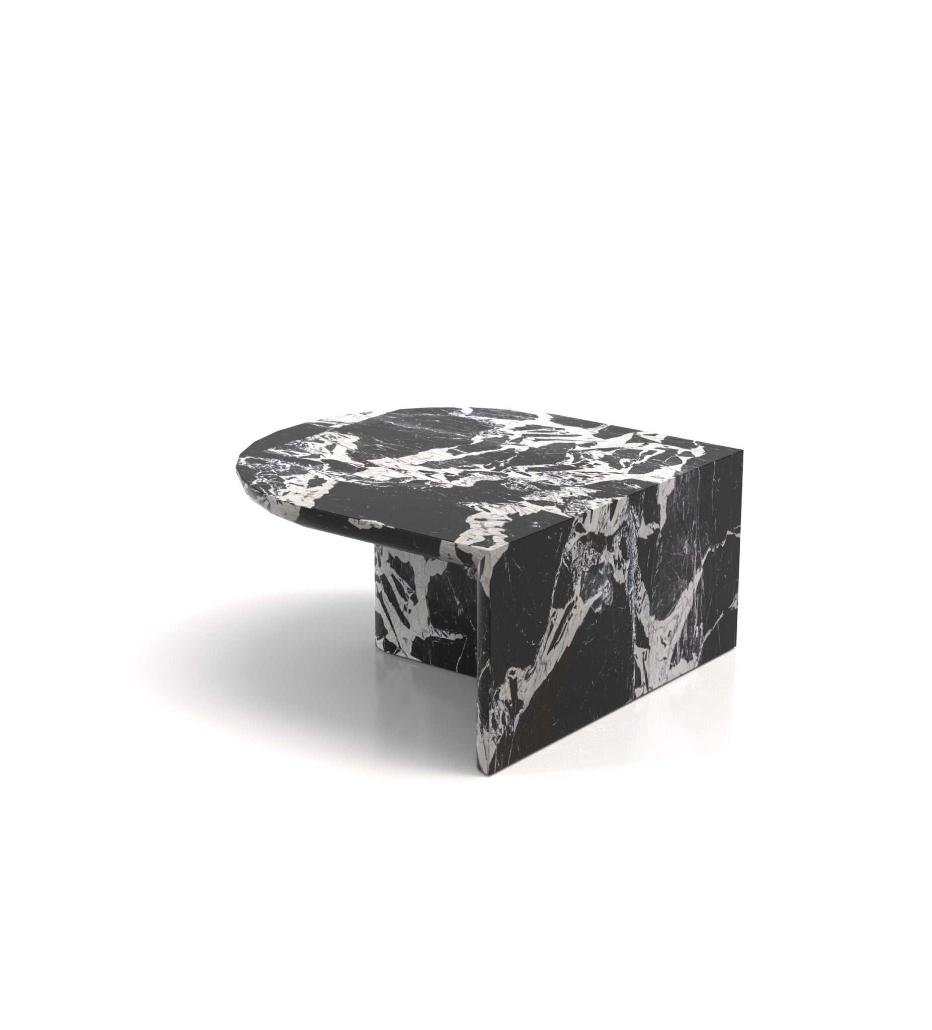 Black Marble Achilles Coffee Table Semicircular - Three-Quarter View | Stonegems