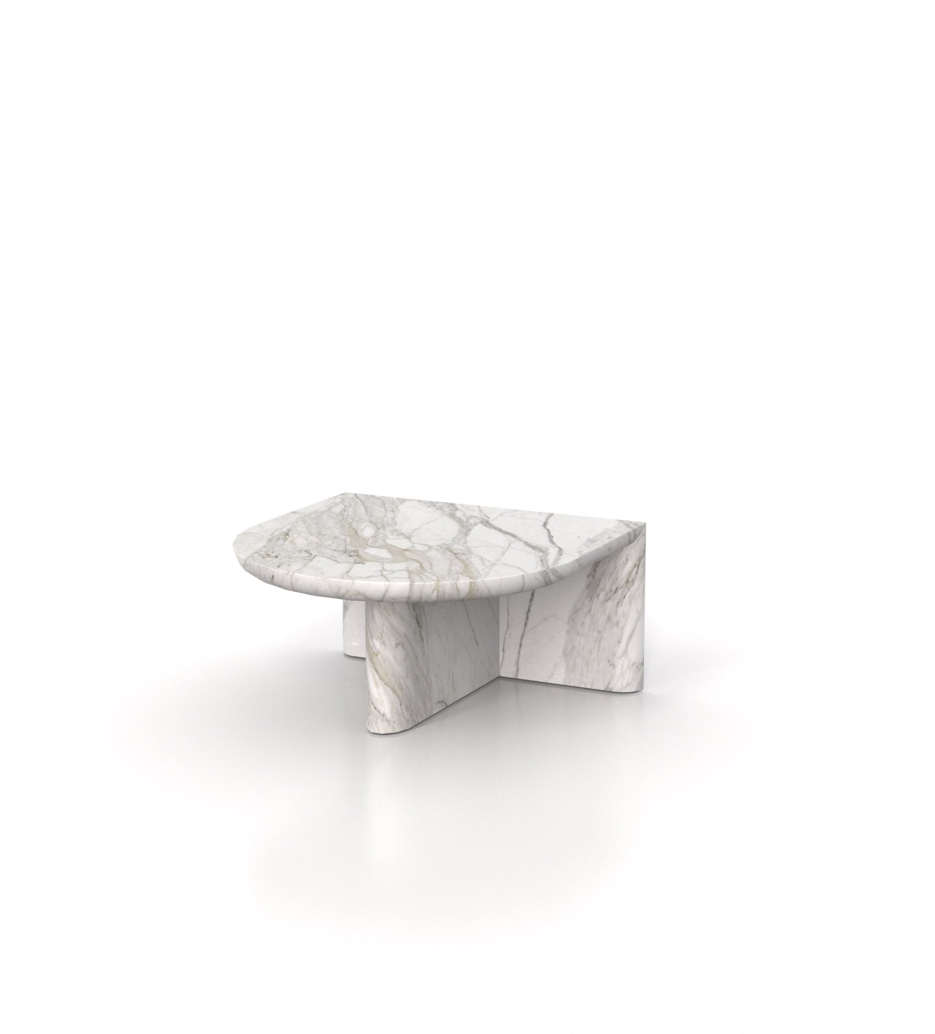 White Marble Achilles Coffee Table Semicircular - Angle View | Stonegems