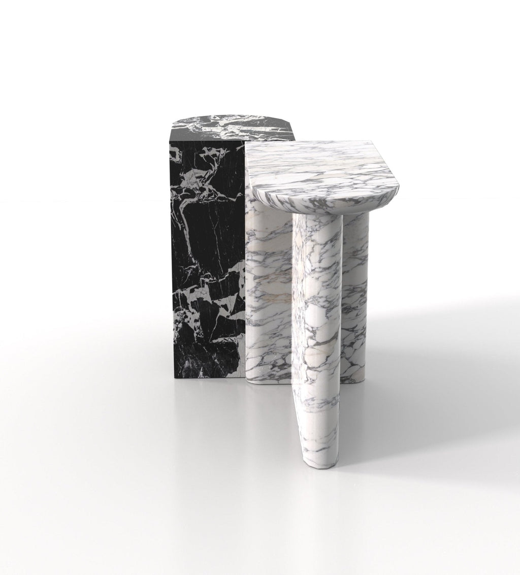 Black & White Marble Console Table Set - Side View | Stonegems