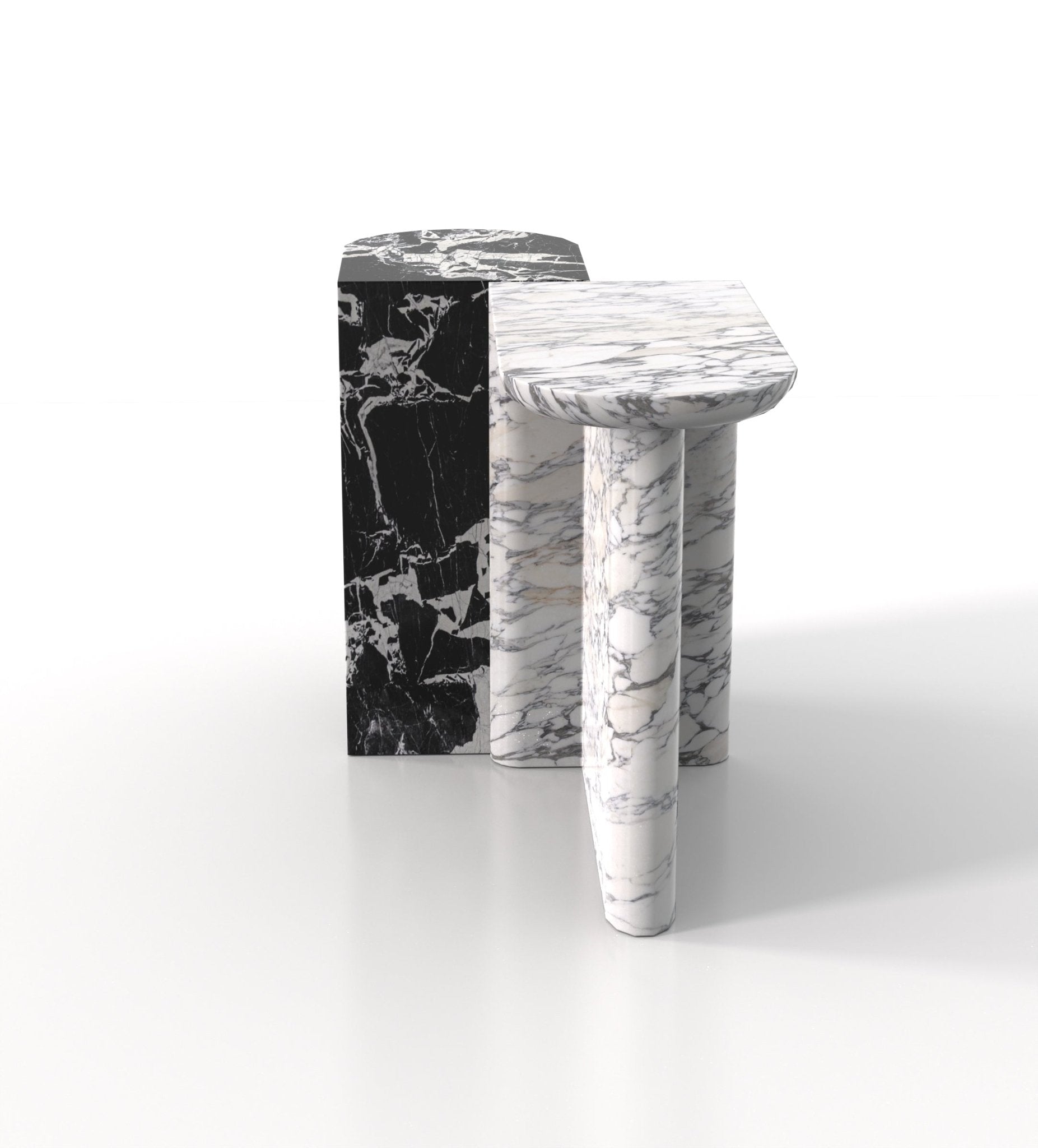 Black & White Marble Console Table Set - Side View | Stonegems