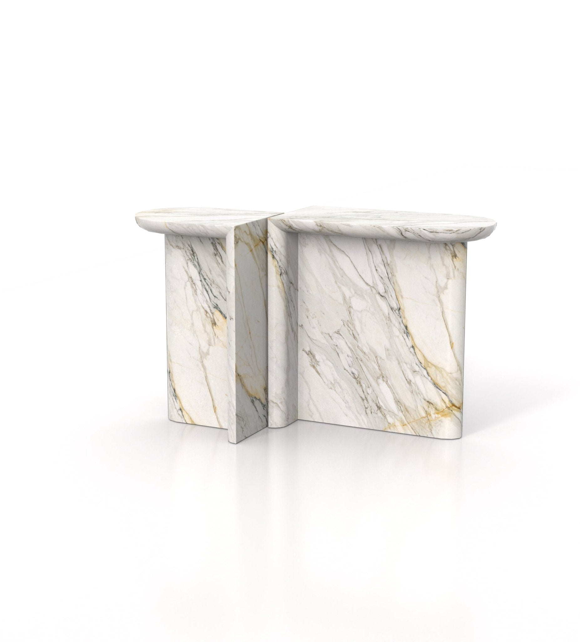 2-Piece Marble Stone Monolith Modern Console Table Set