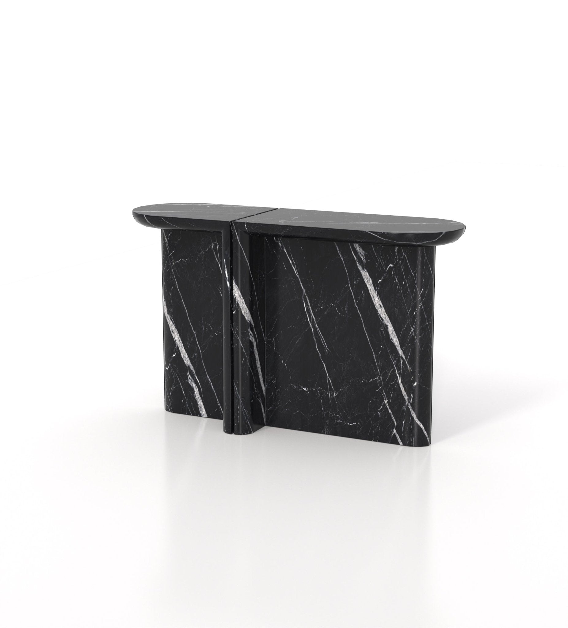 Black Marble Achilles Console Table Pair - Side Angle | Stonegems