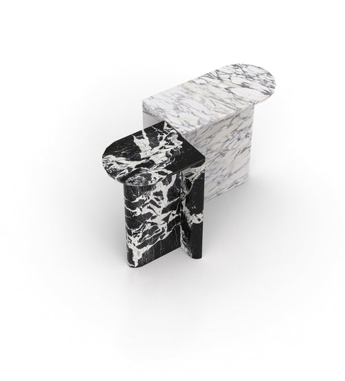 Black & White Mixed Marble Achilles Console Tables - Perspective Angle | Stonegems