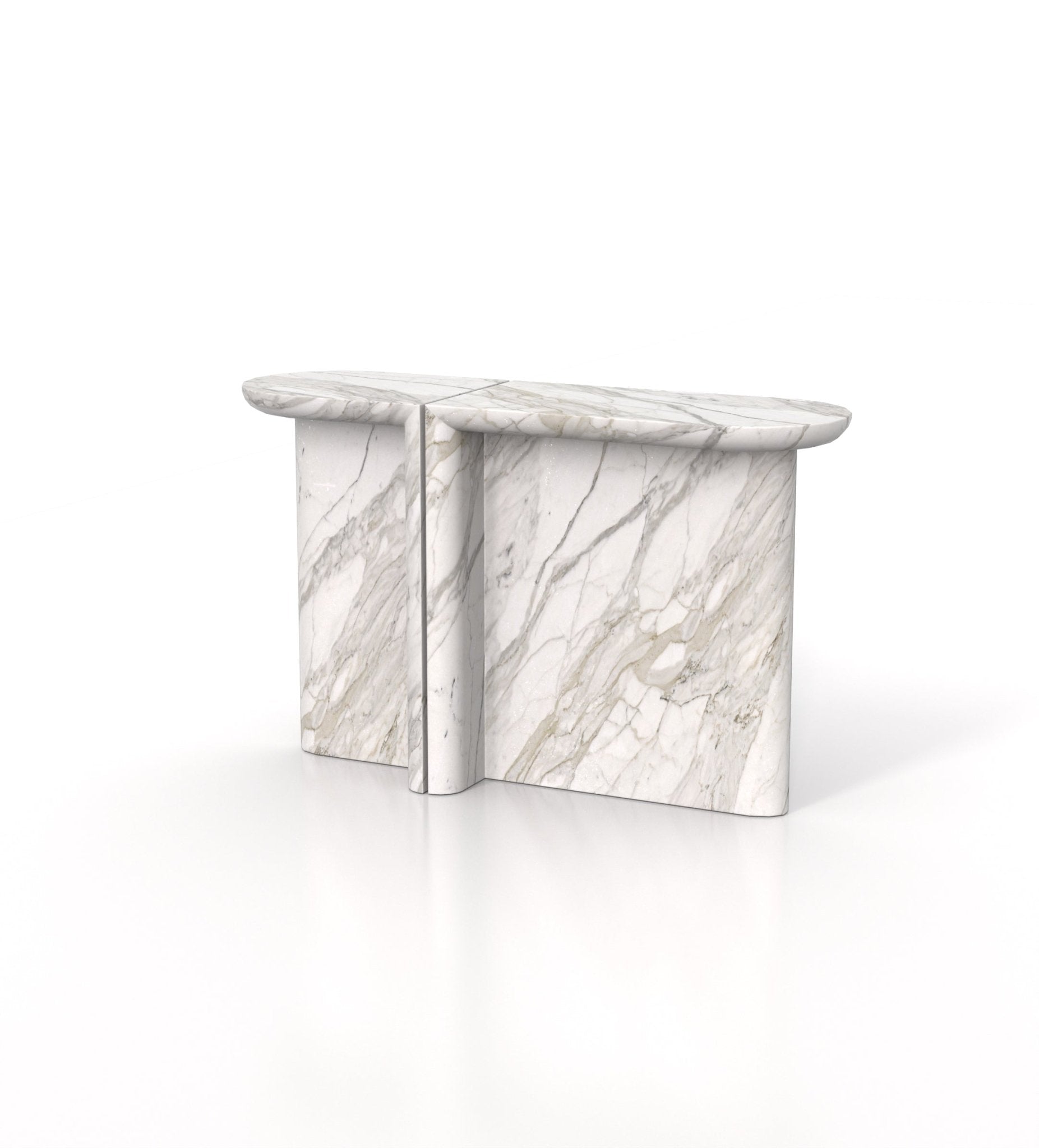 White Veined Marble Console Tables - Front Perspective | Stonegems