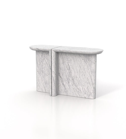 White Veined Marble Achilles Console Table Set - Front View | Stonegems