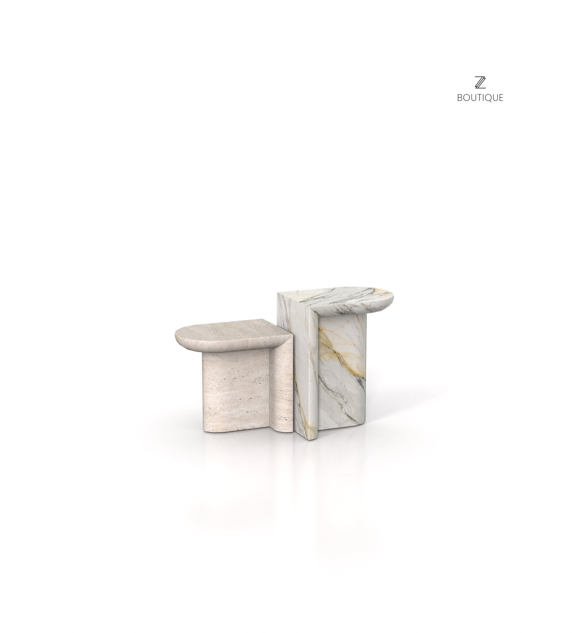 2-Piece Marble Stone Monolithic Side End Table