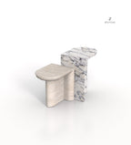 Travertino & Arabescato Marble Achilles Side Tables - Angled View | Stonegems