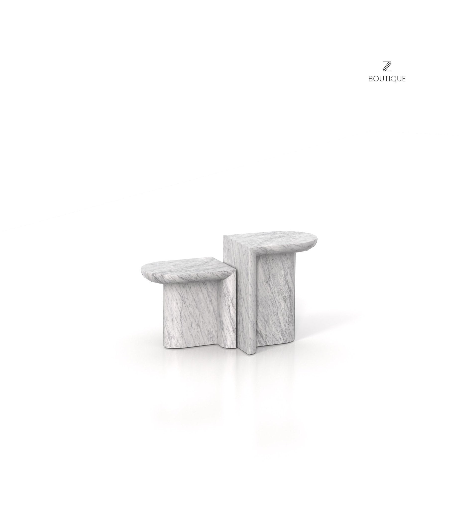 White Veined Marble Achilles Side Tables - Front View | Stonegems