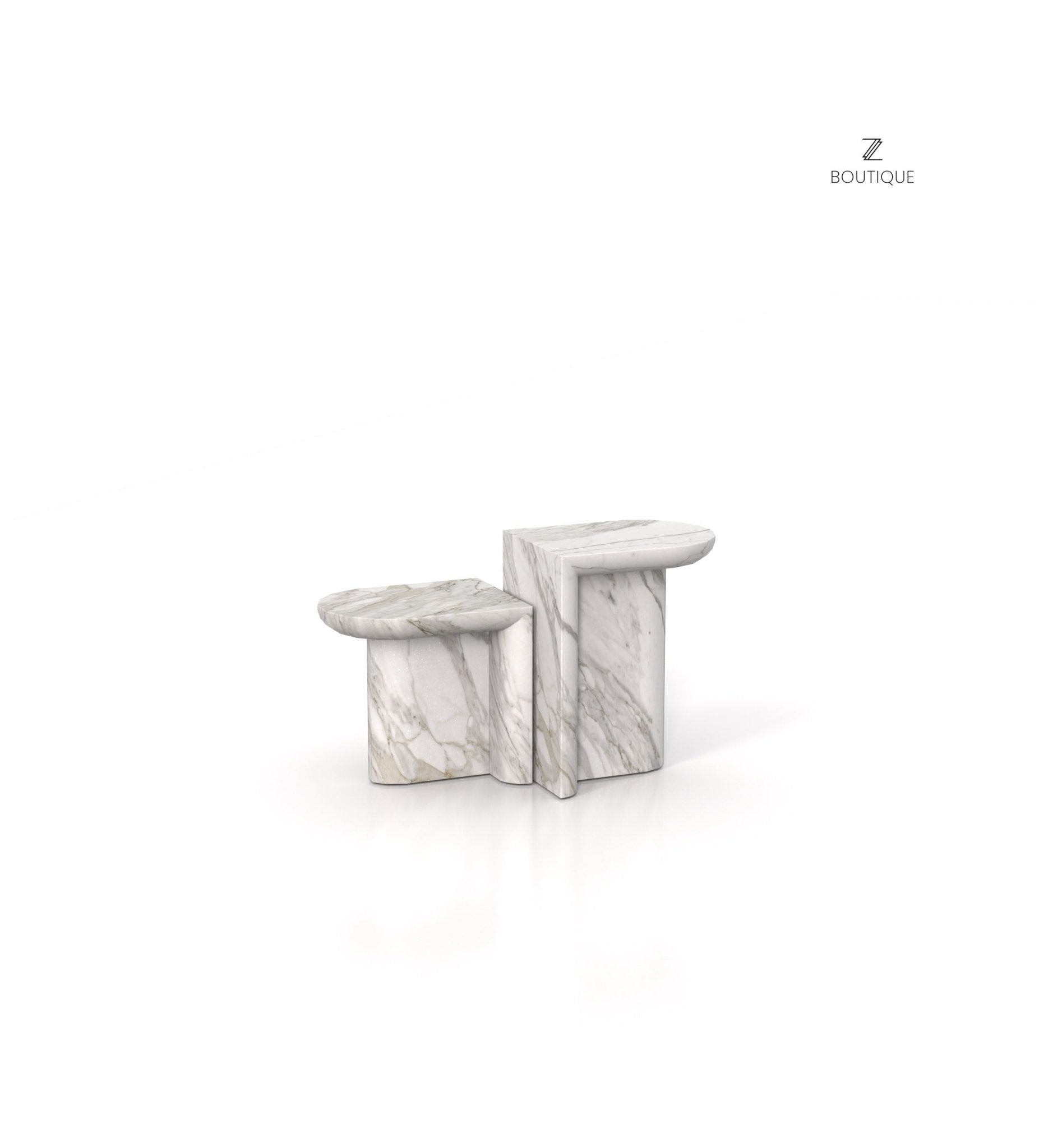 Calacatta Marble Achilles Side Tables - Front View Pair | Stonegems