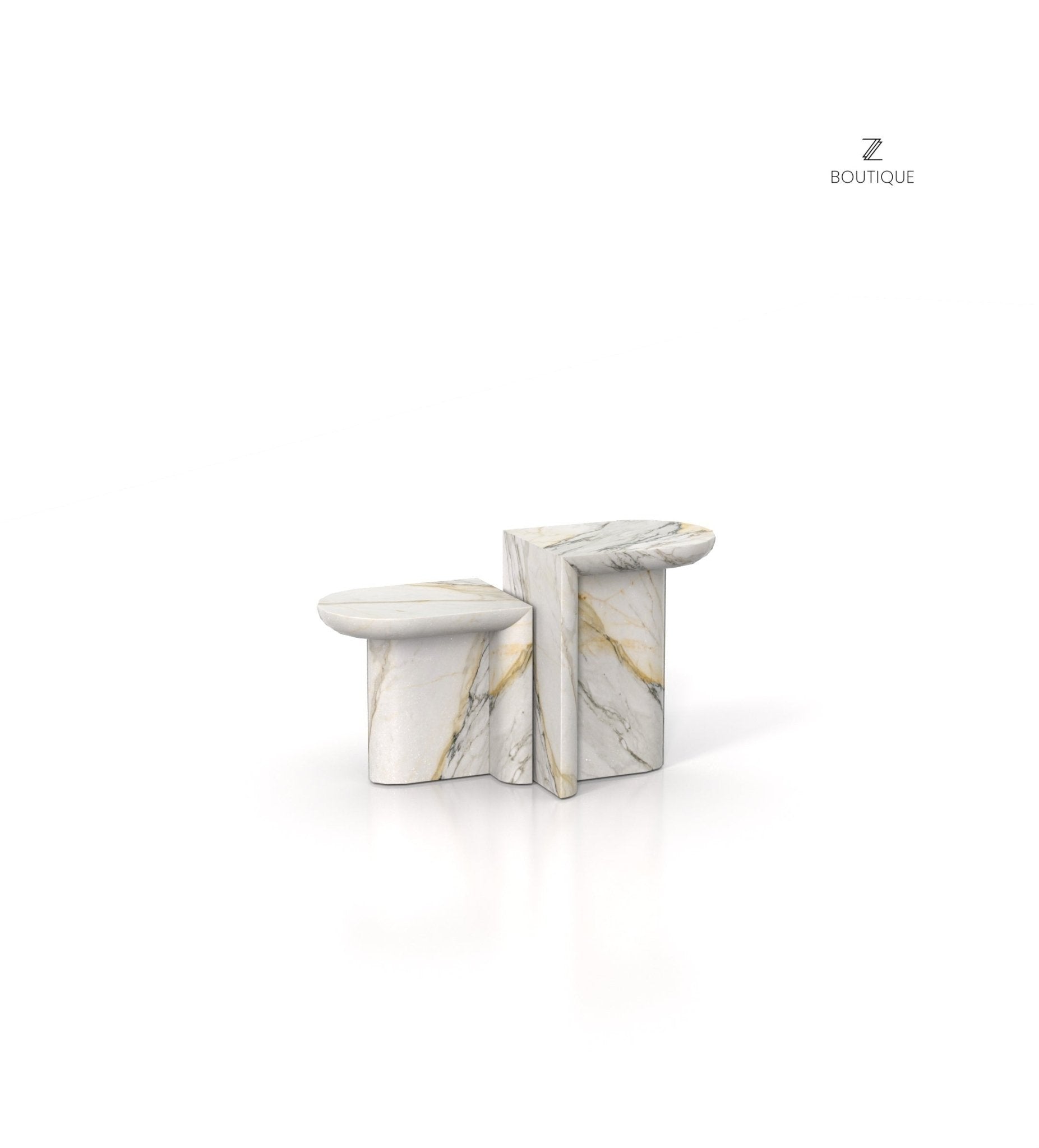 2-Piece Marble Stone Monolithic Side End Table