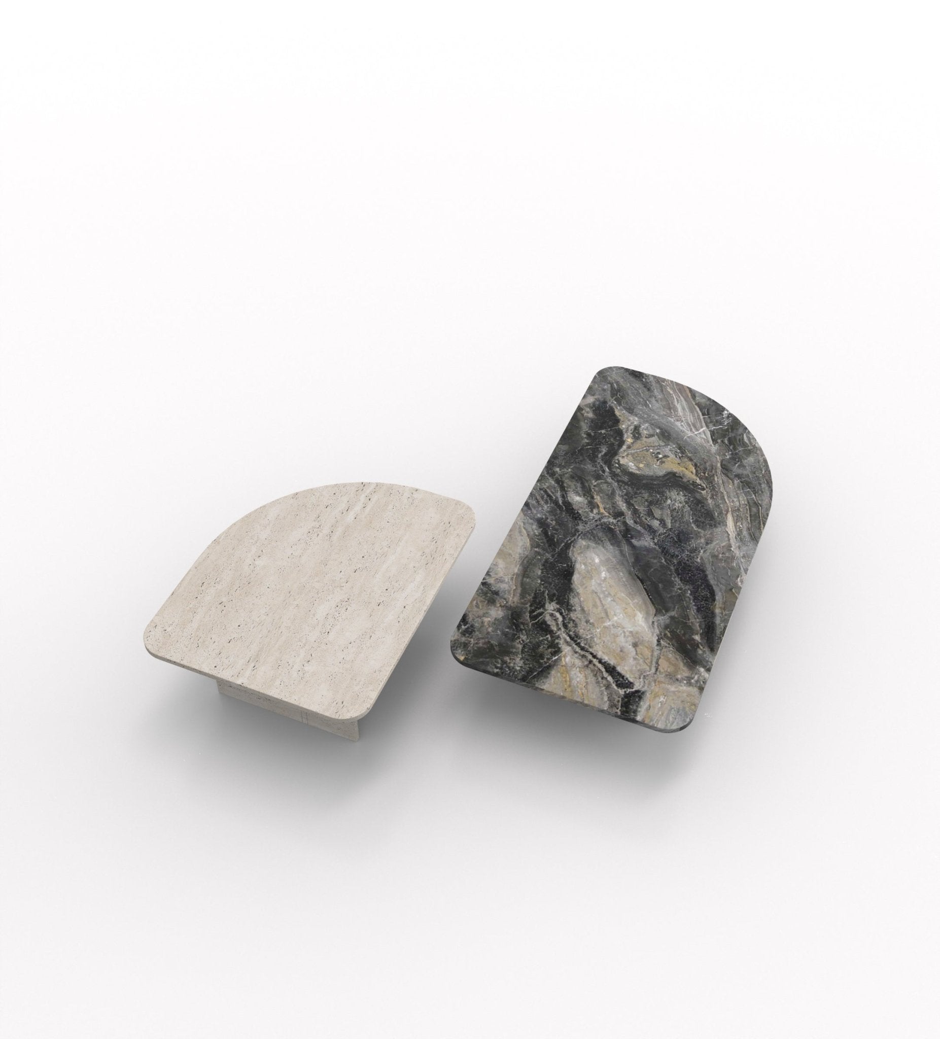 Travertine & Dark Veined Marble Coffee Tables - Overhead View | Stonegems