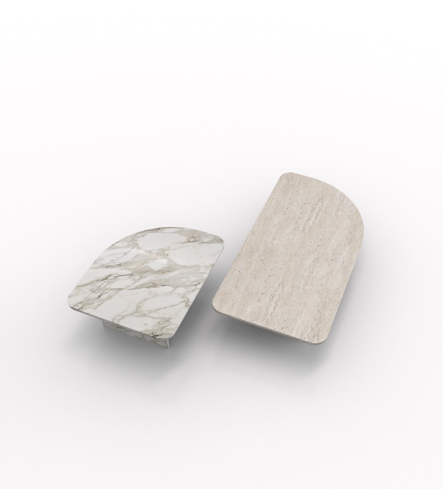 White Marble & Travertine Coffee Table Pair - Overhead View | Stonegems