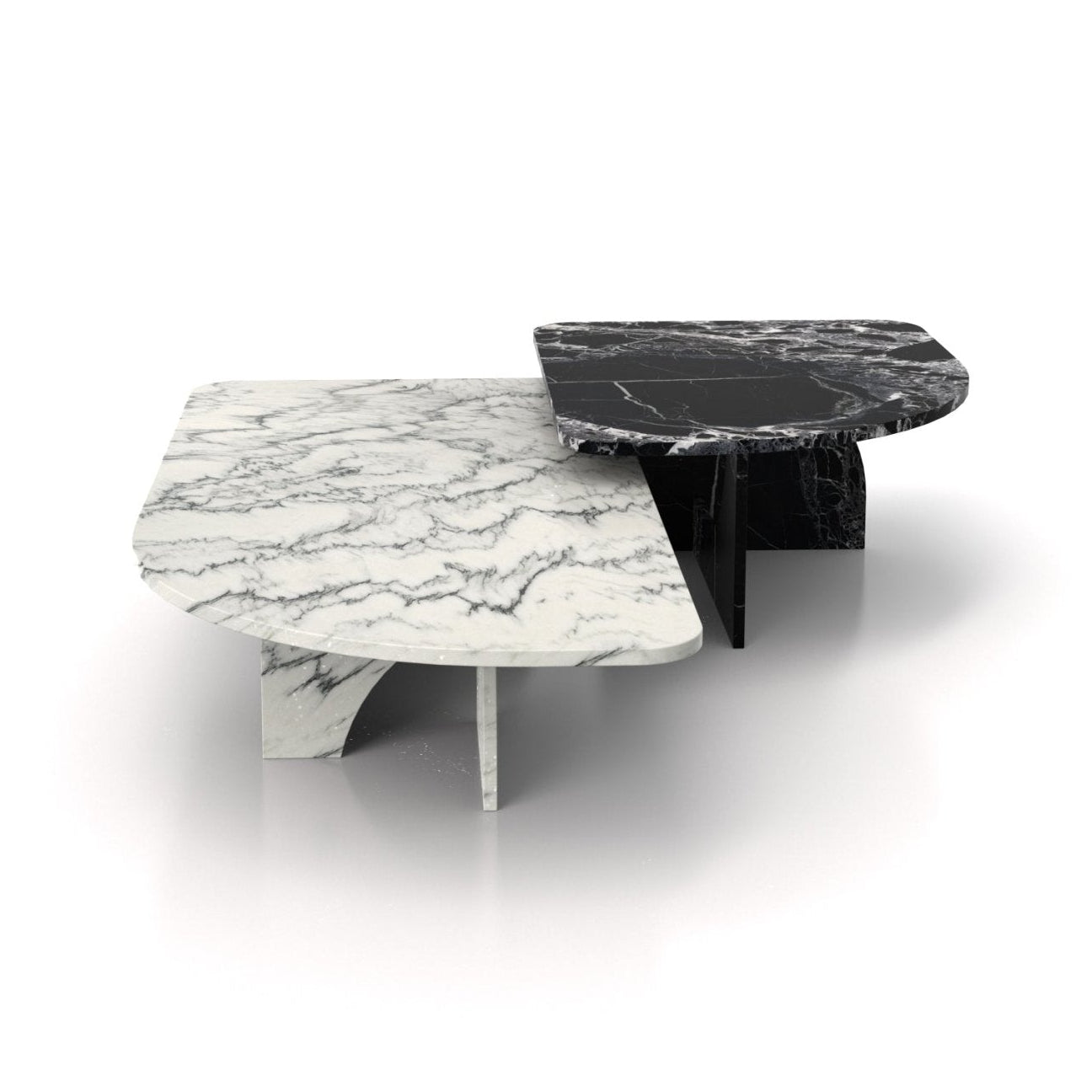White & Black Marble Nesting Coffee Table Set - Perspective View | Stonegems