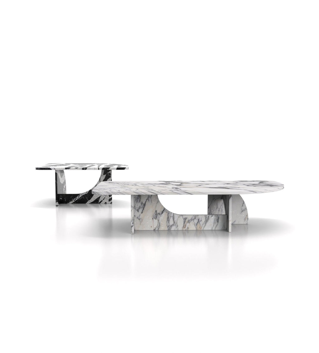 White Marble Oval Coffee Tables - Profile View | Stonegems