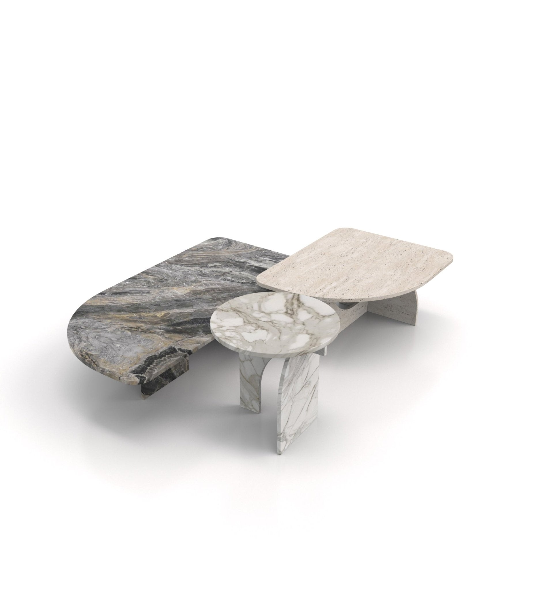 Round Top Marble Stone Abstract Side End Table