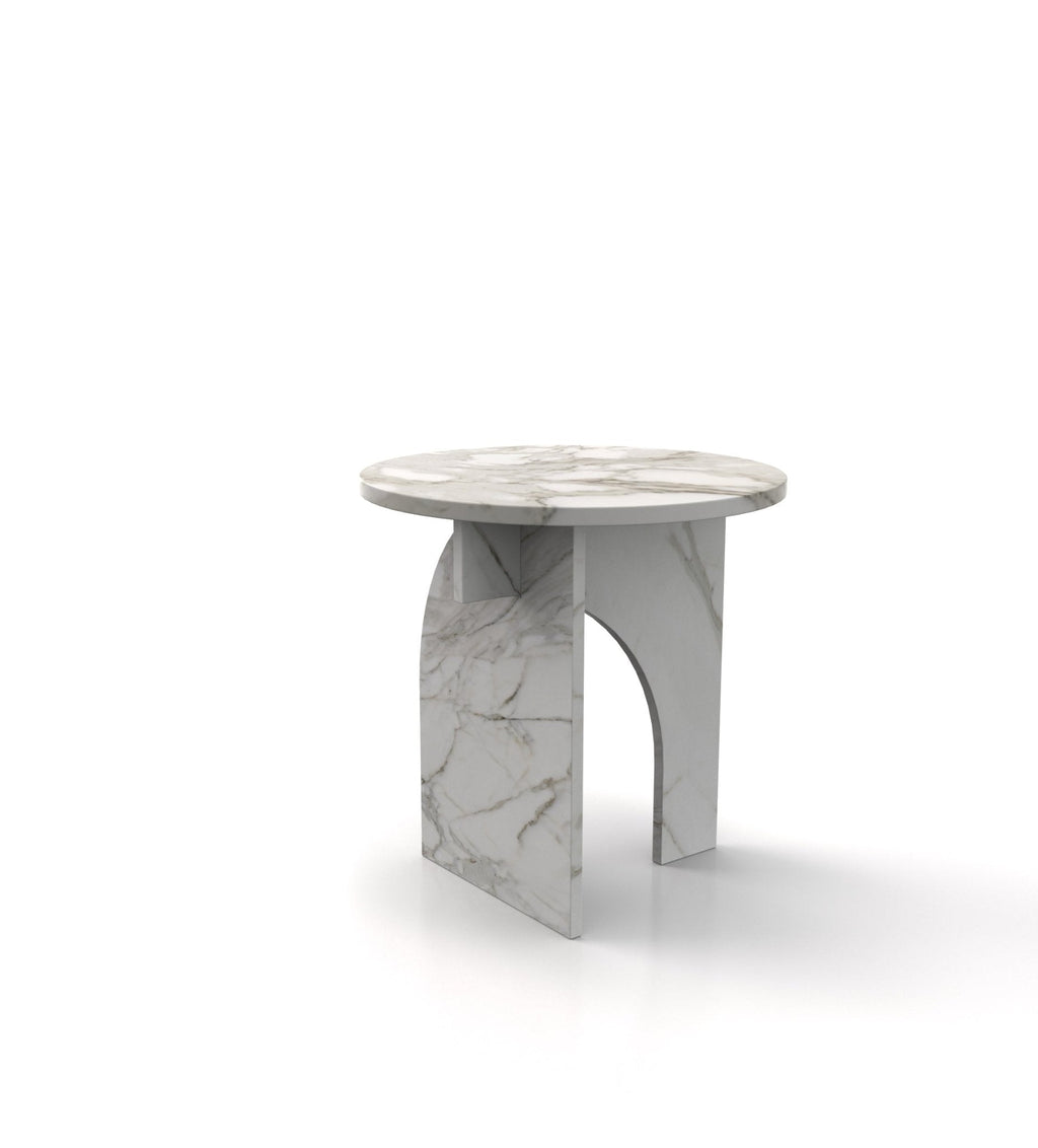 Calacatta Gold Marble Round Stone Side Table - Front View | Stonegems