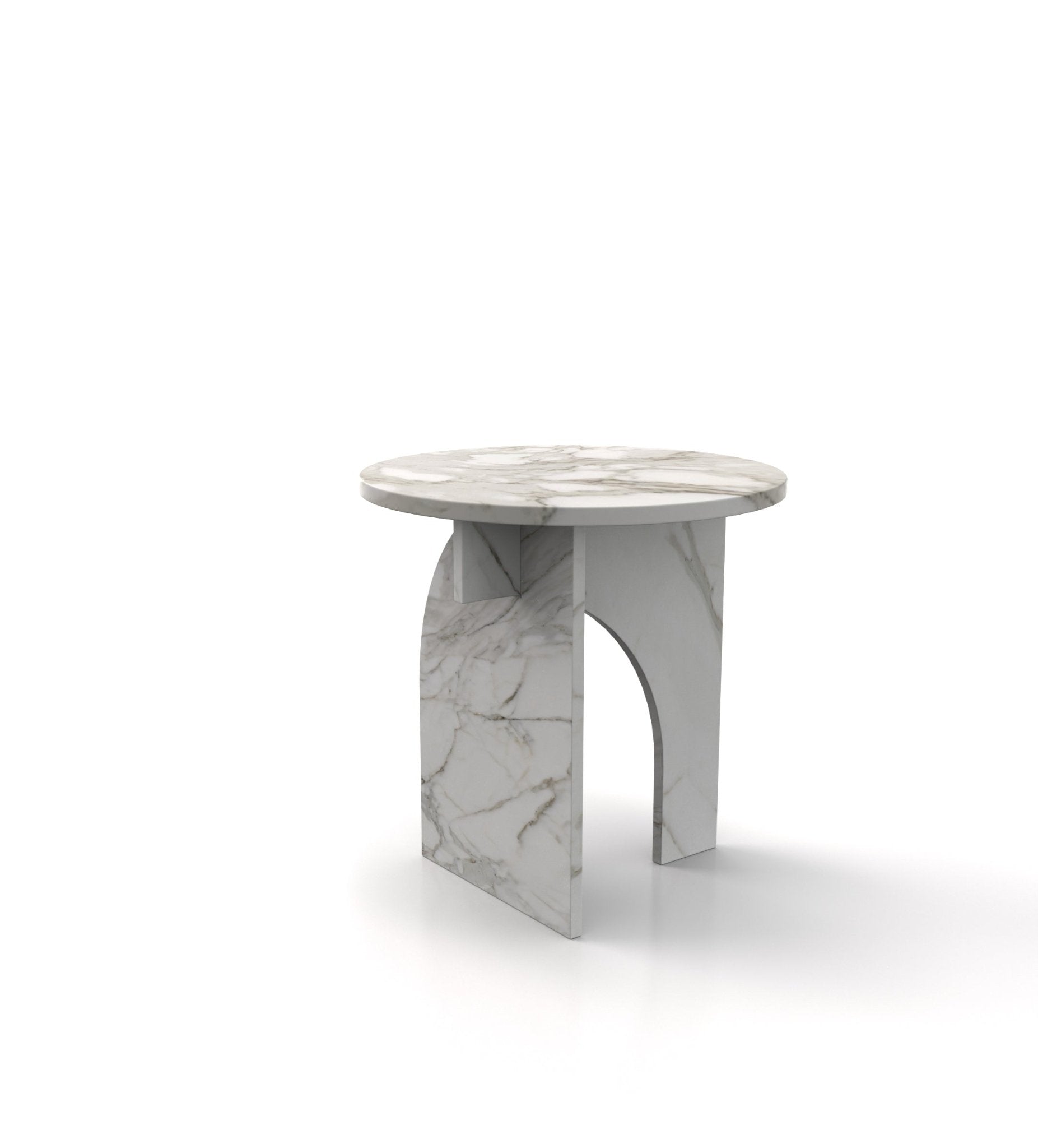Round Top Marble Stone Abstract Side End Table