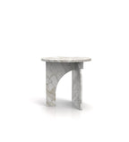 Calacatta Marble Argo Stone Side Table with Arch Base - Side Angle | Stonegems