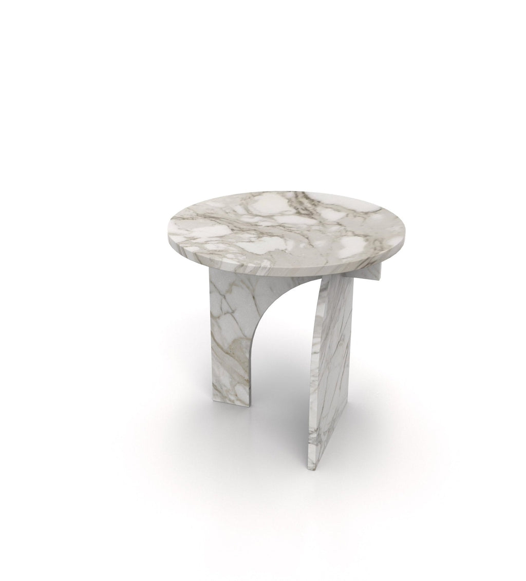 Calacatta Gold Marble Round Side Table - Front Angle | Stonegems