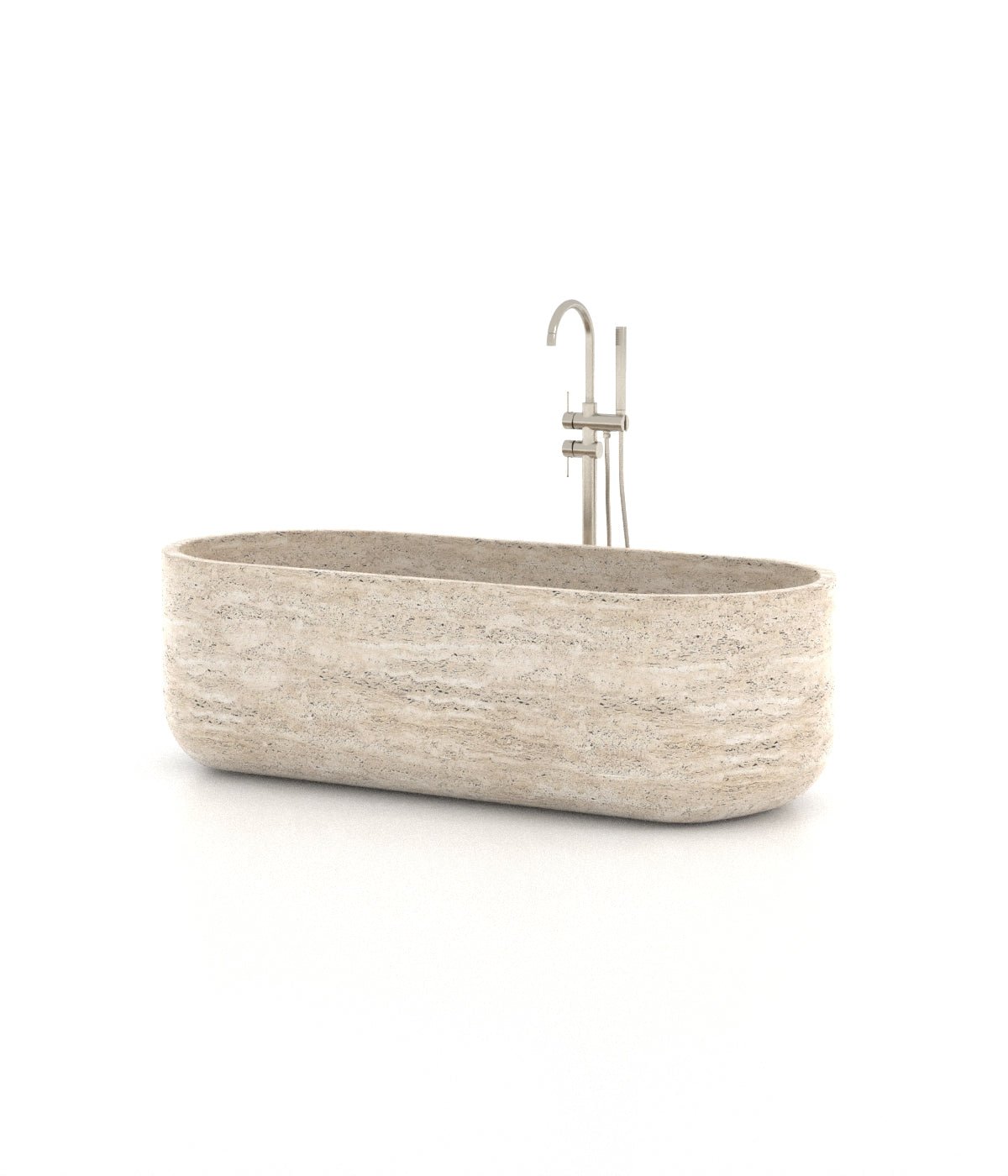 Travertino Romano Stone Venere Bathtub - Front View with Natural Texture | Stonegems