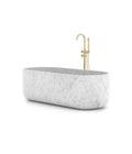 Bianco Carrara Marble Venere Bathtub - Front View with Brass Faucet | Stonegems