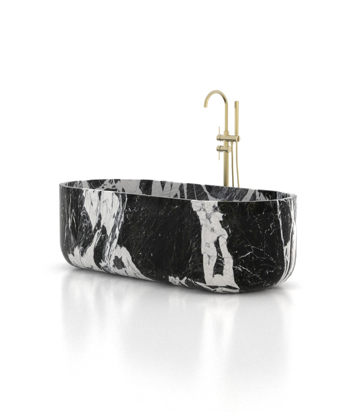 Nero Marquina Marble Venere Bathtub - Angled View with White Veining Detail | Stonegems