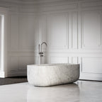 White Marble Venere Bathtub - Elegant Bathroom Setting with Paneled Walls | Stonegems