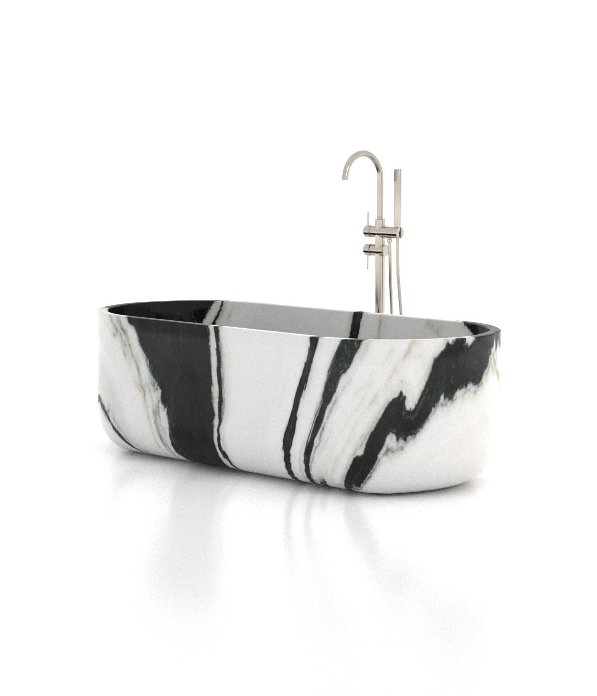 Panda White Marble Venere Bathtub - Three Quarter View with Black Stripe Pattern | Stonegems