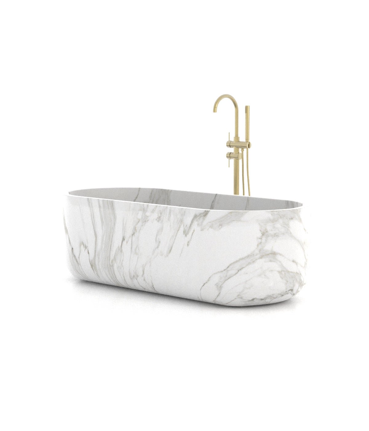 Calacatta Extra Marble Venere Bathtub - Side View with Gray Veining Pattern | Stonegems